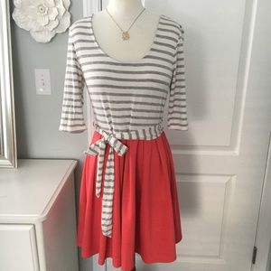 Modcloth Dress Gray/White stripe and Coral NWOT